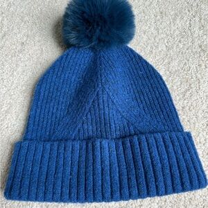 Blue Pom Pom Knit Beanie